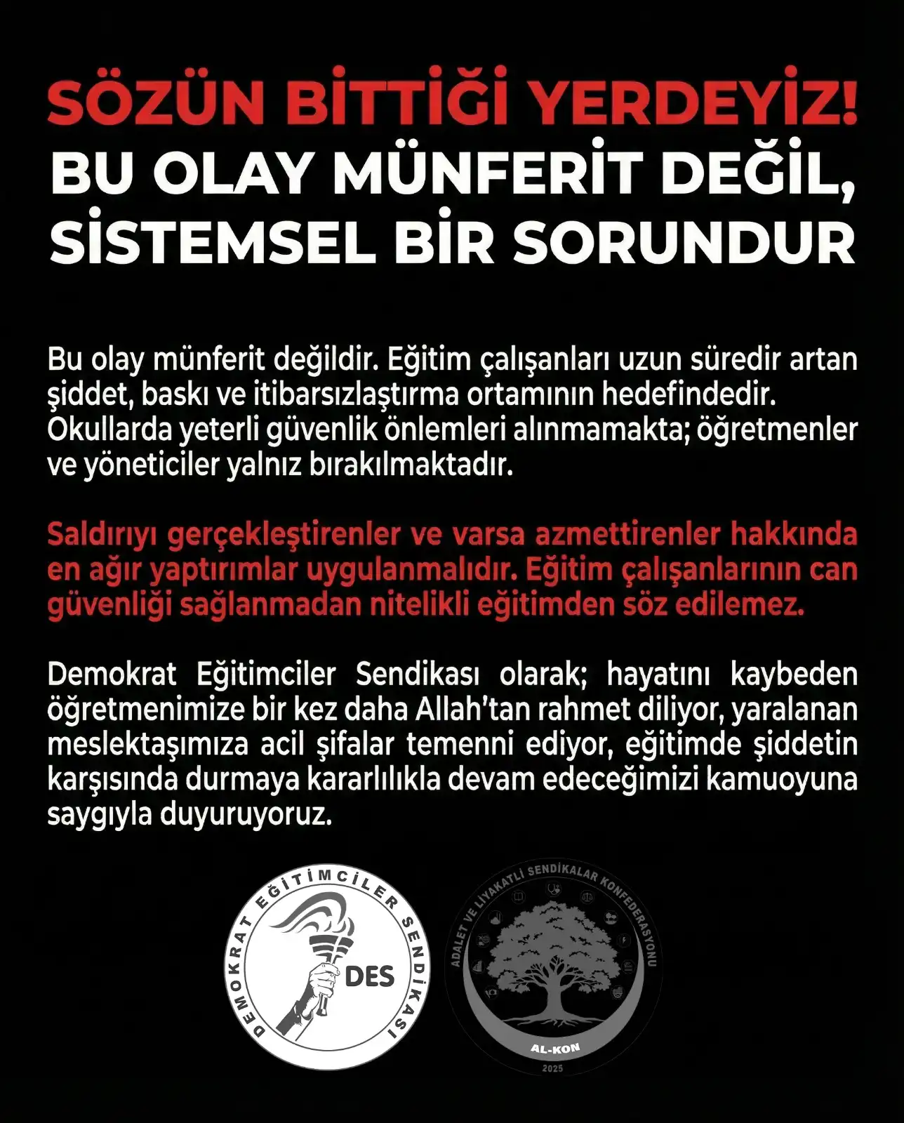 ÜLKE GENELİ 1 (BİR) GÜNLÜK EYLEM KARARI